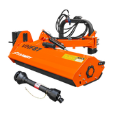 Farmry 87" Heavy Duty Hydraulic Verge 3Point Offset Flail Ditch Bank Mower (VHF87), rear attached, suits 60-100 HP tractors, features 50 HP gearbox, hydraulic hoses, and black PTO shaft, displayed on white background.