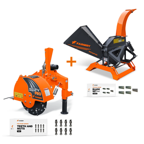 5" PTO Wood Chipper + PRO Stump Grinder Bundle for 15–45 HP Tractors | WCAP130 + SG24 Pro Orange Combo