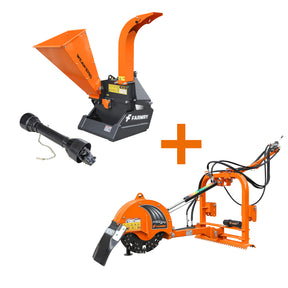 5” PTO Wood Chipper + 24” Hydraulic Stump Grinder PRO Combo for 25–60 HP Tractors (WCAP5 PRO + HSG24PRO)