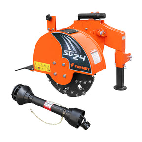 3-Point PTO Stump Grinder, 34 Carbide Teeth, for 15-45HP Tractors, PTO Shaft Included with Slip Clutch, SG24 - Farmry