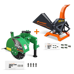 5” PTO Wood Chipper + Stump Grinder Bundle for 15–45HP Tractors | WCAP130 + SG24 Green Combo