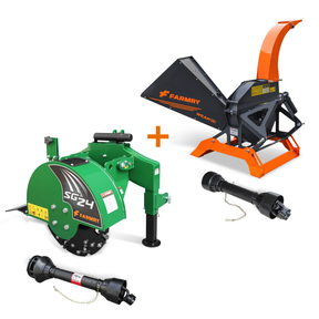 5” PTO Wood Chipper + Stump Grinder Bundle for 15–45HP Tractors | WCAP130 + SG24 Green Combo